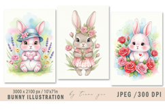 Cute Watercolor Bunny illustrations- 3 Rabbit Designs Product Image 1