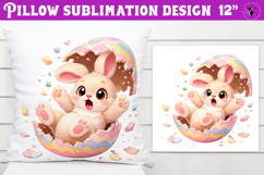 Easter bunny in egg Pillow sublimation | Funny spring bunny Product Image 1
