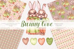 Bunny love/Watercolor Clipart PNG, JPG Product Image 1