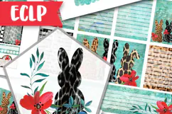 Leopard Teal Printable Planner Stickers ECLP Easter Bunny Product Image 1