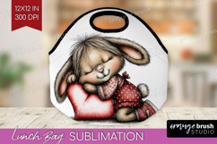 Bunny Sleeping Valentine Lunch Bag Whimsical Animal Lunch Product Image 1
