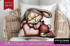 Bunny Sleeping Valentine Pillow Sublimation Whimsical Animal Product Image 1