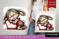 Bunny Sleeping Valentine Tote Bag Whimsical Animal Tote Bag Product Image 1