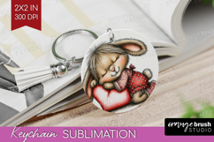 Bunny Sleeping Valentine Keychain PNG Whimsical Animal Product Image 1