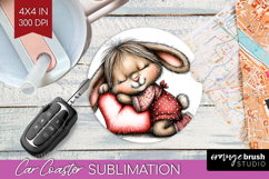 Bunny Sleeping Valentine Car Coaster Whimsical Animal PNG Product Image 1