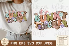 Bunny teacher svg png sublimation, distressed png Product Image 1