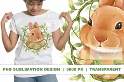 Bunny with green leaves | Rabbit PNG sublimation design Product Image 1