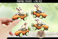 Bunnies In Carrot Cars Easter Stickers | 4 PNG Stickers Product Image 2