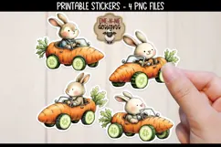 Bunnies In Carrot Cars Easter Stickers | 4 PNG Stickers Product Image 1