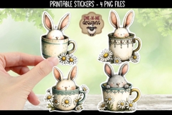 Bunnies In Cups Easter Spring Stickers | 4 PNG Stickers Product Image 2