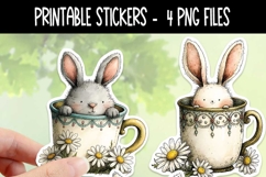 Bunnies In Cups Easter Spring Stickers | 4 PNG Stickers Product Image 3