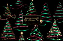 Burgundy and Emerald Ribbon Christmas Trees Clipart Product Image 1