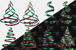 Burgundy and Emerald Ribbon Christmas Trees Clipart Product Image 2