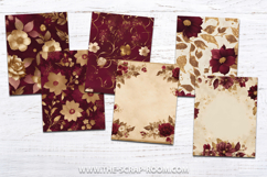 Printable Junk Journal Kit Burgundy and Gold papers stickers Product Image 10