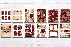 Printable Junk Journal Kit Burgundy and Gold papers stickers Product Image 2