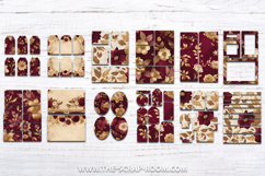 Printable Junk Journal Kit Burgundy and Gold papers stickers Product Image 3