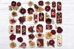 Printable Junk Journal Kit Burgundy and Gold papers stickers Product Image 4