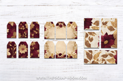 Printable Junk Journal Kit Burgundy and Gold papers stickers Product Image 6