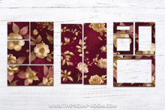 Printable Junk Journal Kit Burgundy and Gold papers stickers Product Image 7