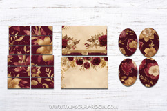 Printable Junk Journal Kit Burgundy and Gold papers stickers Product Image 8