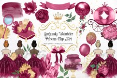 Burgundy Watercolor Princess Clipart Product Image 1