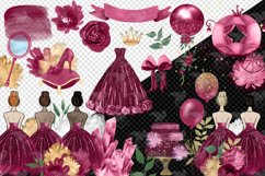 Burgundy Watercolor Princess Clipart Product Image 2