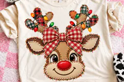 Burlap Reindeer Sublimation PNG, Rustic Christmas Deer Head Product Image 1