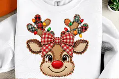 Burlap Reindeer Sublimation PNG, Rustic Christmas Deer Head Product Image 2