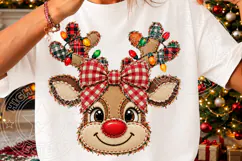 Burlap Reindeer Sublimation PNG, Rustic Christmas Deer Head Product Image 3