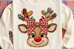 Burlap Reindeer Sublimation PNG, Rustic Christmas Deer Head Product Image 4