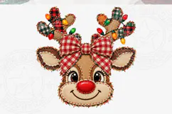 Burlap Reindeer Sublimation PNG, Rustic Christmas Deer Head Product Image 5