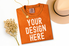 Comfort Colors C1717 Burnt Orange Shirt Mockup, Flat Lay Product Image 1