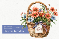 Busket with flowers. Mothers day illustration. Png clipart. Product Image 1