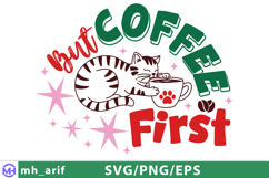 Cat Drink Coffee Funny Hand-drawn PNG SVG Design Product Image 1