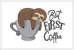 But First Coffee Sloth embroidery file Product Image 1