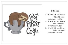 But First Coffee Sloth embroidery file Product Image 2