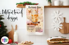 Watercolour Cocktail Recipe PNG | Christmas Kitchen Towel Product Image 1