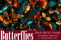 Butterfly Seamless Pattern, Black Red Orange Butterfly, s6 Product Image 1