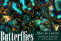 Butterfly Seamless Patterns, Blue Green Butterflies, s11 Product Image 1
