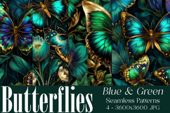 Butterfly Seamless Patterns, Blue Green Butterflies, s12 Product Image 1