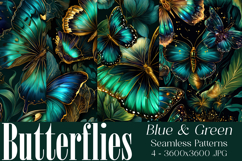 Butterfly Seamless Patterns, Blue Green Butterflies, s8 Product Image 1
