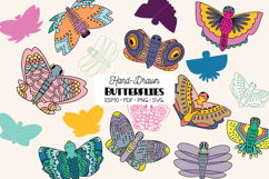 Hand Drawn Colored Butterflies | Moth | Insect | Flying Bugs Product Image 1