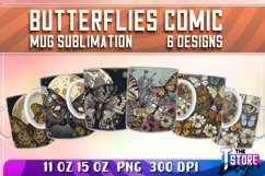 Butterflies Comic Mug Sublimation | 11 oz 15 oz Mug | PNG Product Image 1