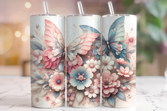 Butterfly Tumbler Wrap PNG, Floral Butterflies Tumbler Wrap Product Image 1