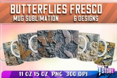 Butterflies Fresco Mug Sublimation | 11 oz 15 oz Mug | PNG Product Image 1
