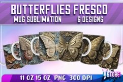 Butterflies Fresco Mug Sublimation | 11 oz 15 oz Mug | PNG Product Image 1