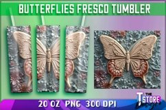 Butterflies Fresco Tumblers Wrap 20 oz. | PNG Sublimation Product Image 1