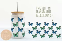 Blue and Green Butterflies 16oz Glass Can Sublimation Design Product Image 2