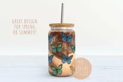 Blue and Green Butterflies 16oz Glass Can Sublimation Design Product Image 3