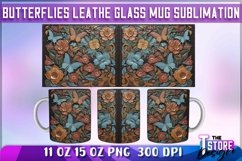 Butterflies Leather Glass Mug Sublimation | 11 oz 15 oz Product Image 3